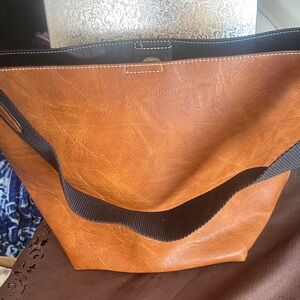 Brown Faux Leather Tote Bag